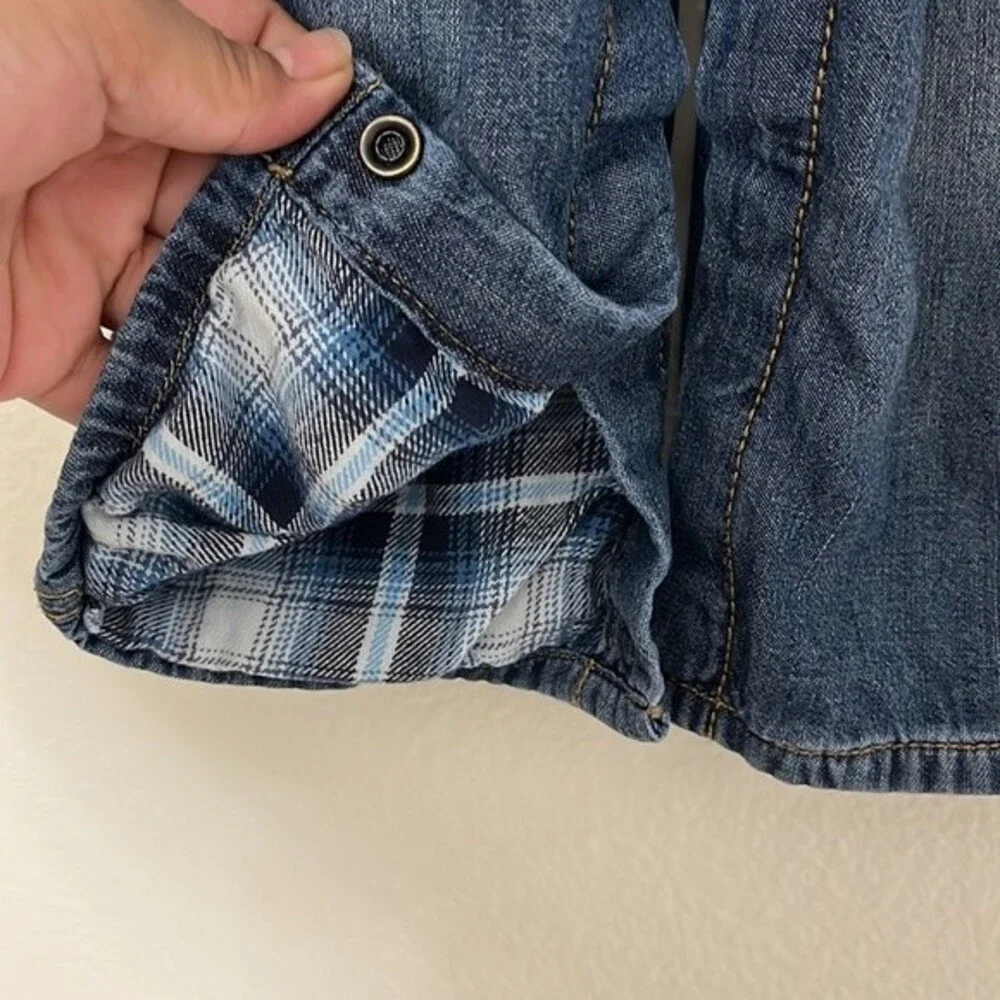 OshKosh B'Gosh Denim Toddler Overalls Denim Blue Plaid Lining 9 Months